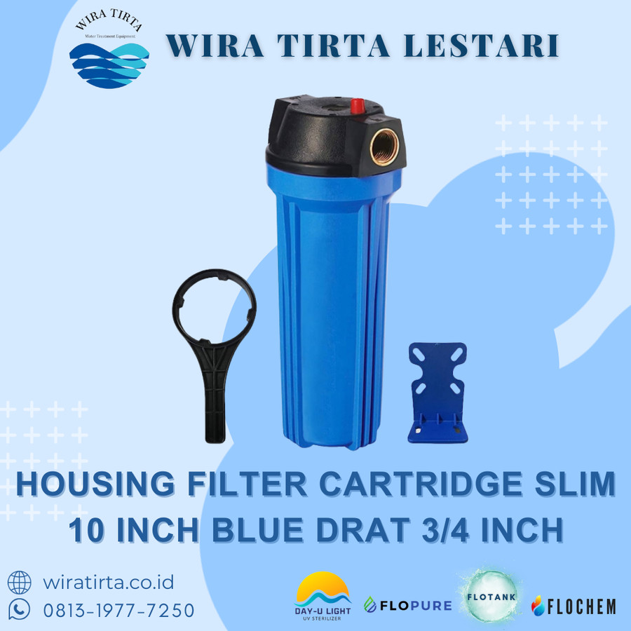 Housing Filter Cartridge Slim Blue 10 inch Drat 3/4 inch